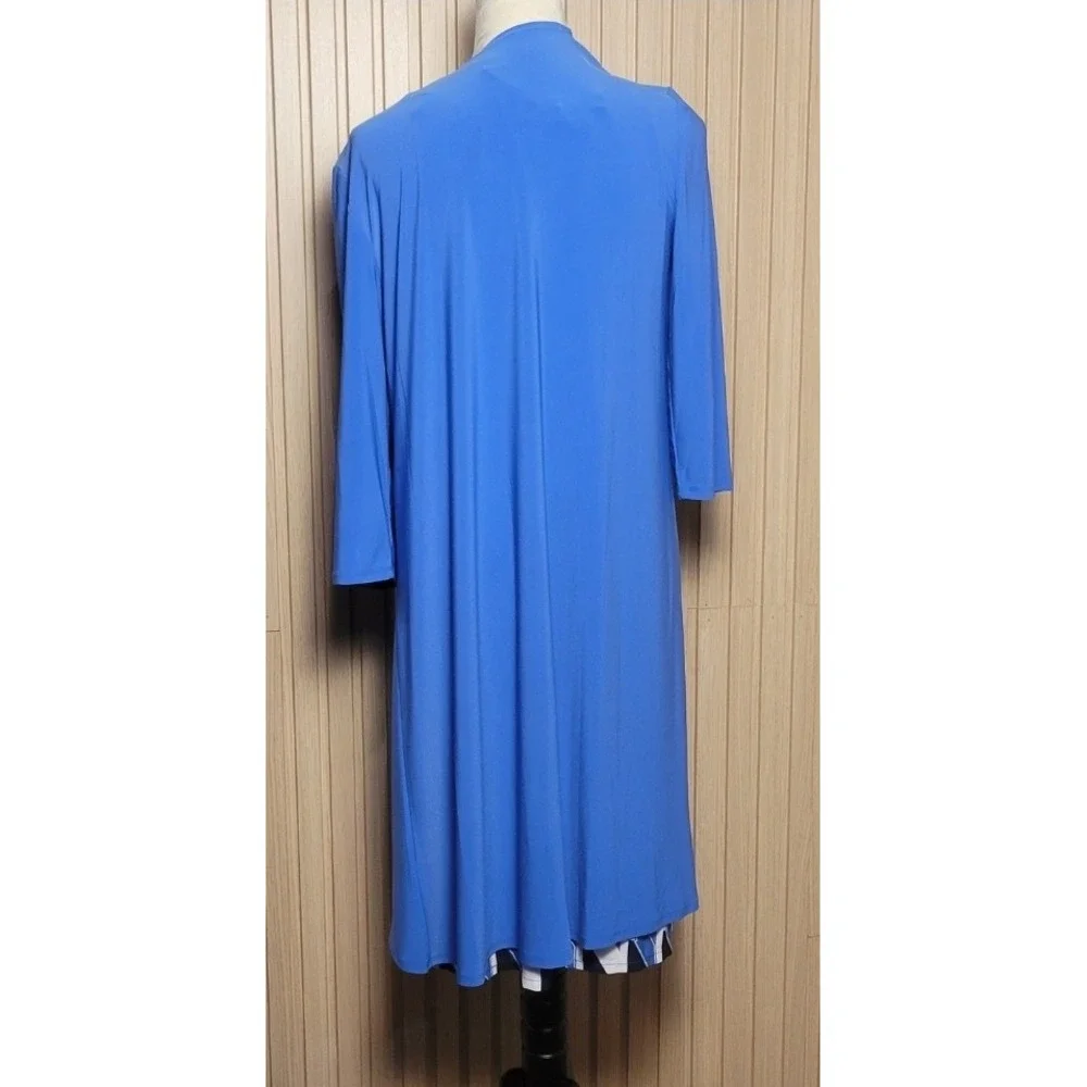 R&M Richards Womens Blue Geometric Print Sheath Dress and Duster Set Size 12